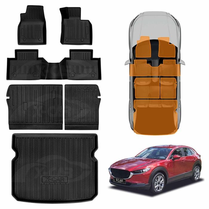 3D Floor Mats Boot Liner Set for Mazda CX-30 CX30 2019-Onwards Cargo Kick Mats Back Seat Protector