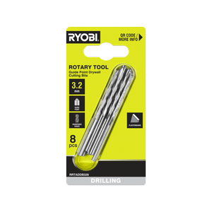 Ryobi 8 Piece 3.2mm Rotary Tool Guide Point Plasterboard Drill Bit Set