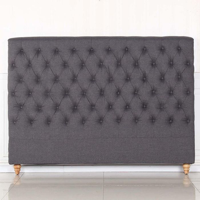 Bed Head King Size French Provincial Headboard Upholsterd Fabric Charcoal