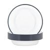 Argon Tableware White Deep Bowls - 19cm - Set Of 6 - Navy Blue Metal Enamel Cereal Lightweight Camping Serving Bowls