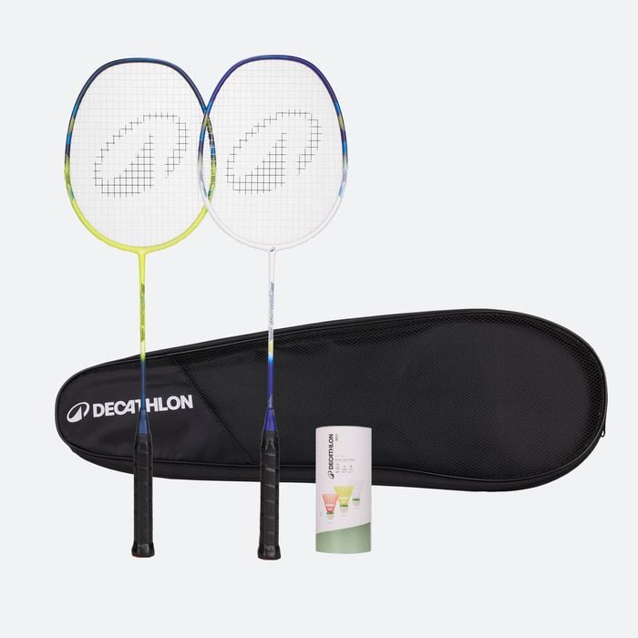 Decathlon - Adult Badminton Racket Br 530 Set Couple White Lime - One Size