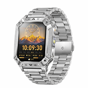 Smart Watch 1400mah Battery Outdoor Fitness Tracker Ip68 Waterproof Bluetooth Call Sos Flashlight Steel Silver