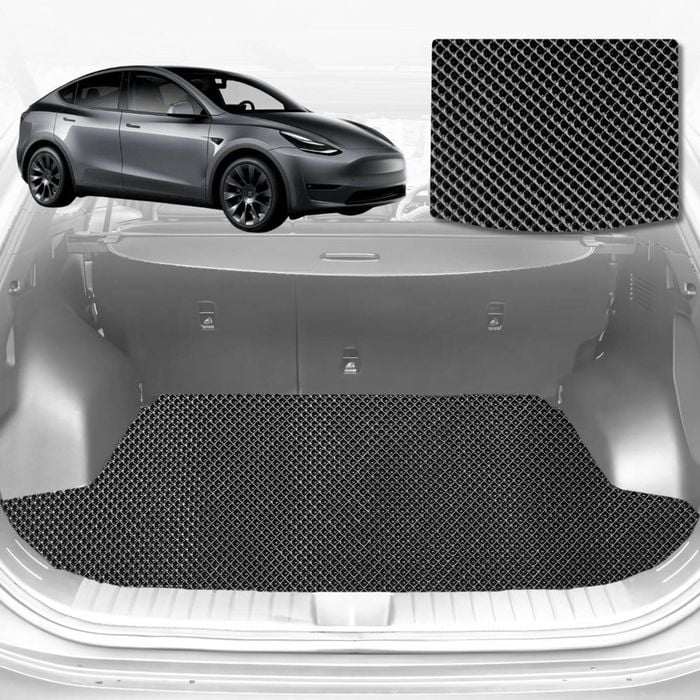 6D Diamond Car Boot Mat for Tesla Model Y 2022-Current-upper+lower-Cargo Mat-Black-Outback GT
