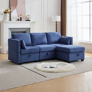 Homfurn 3 Seater Modular Sofa with Storage, Blue