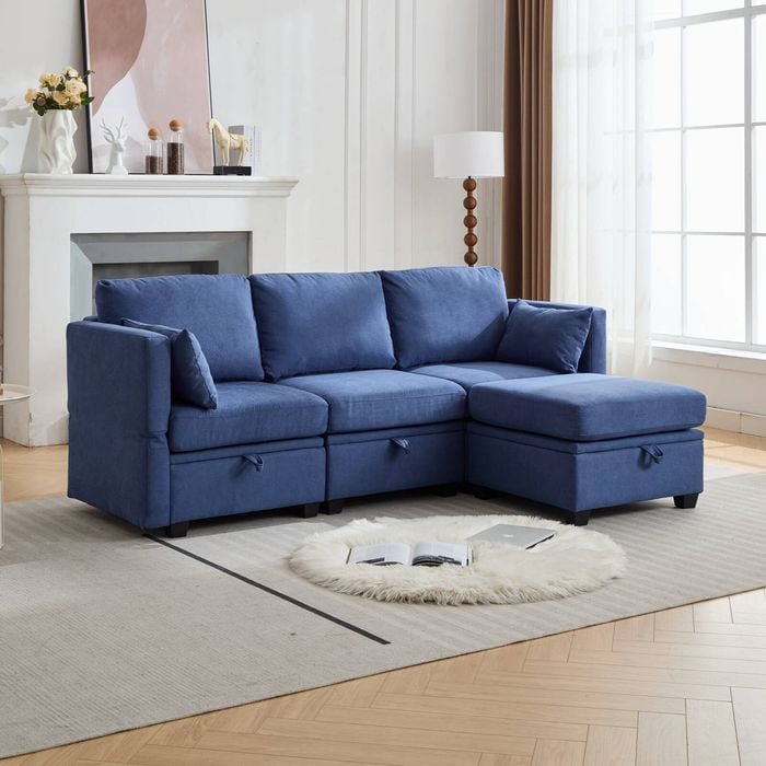 Homfurn 3 Seater Modular Sofa with Storage, Blue