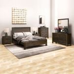 5 Pieces Bedroom Suite in Solid Wood Veneered Acacia Construction Timber Slat King Size Chocolate Colour