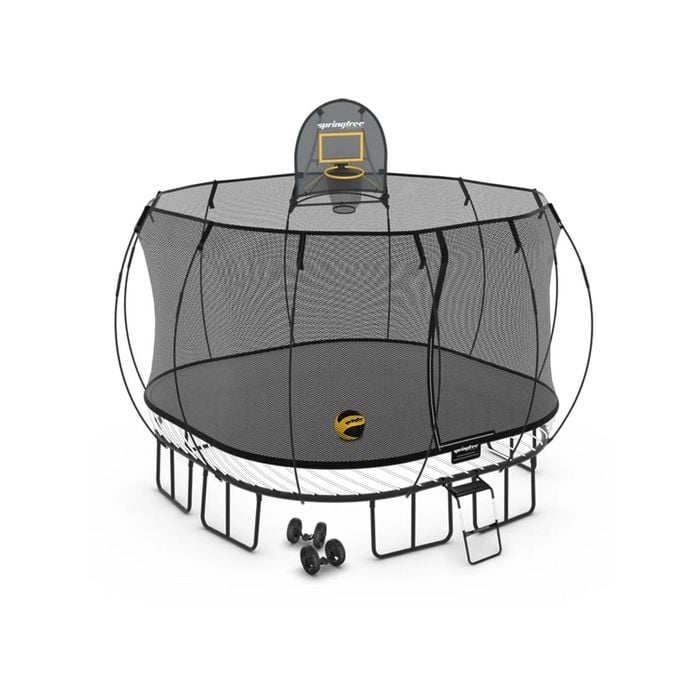 Springfree Large Square Trampoline 11 ft - Moving Accessory Bundle Basketball Hoop, Ladder and Wheels