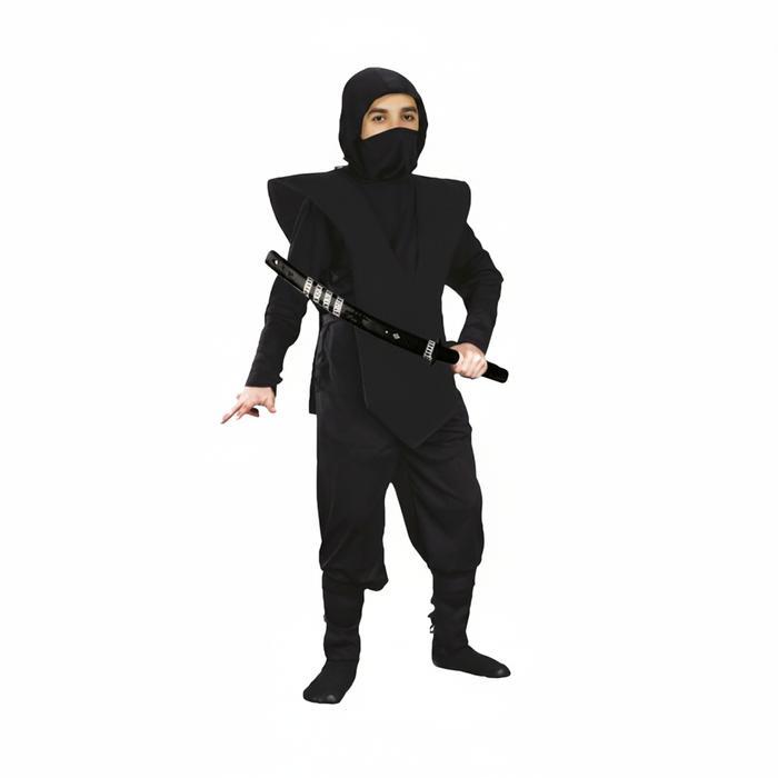 More Than Party Kids Ninja Costume Complete Ensemble w/ Hood Mouth Cover 10-12y