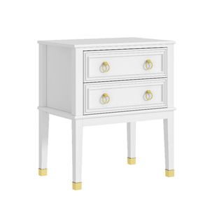 Cosmoliving White 2-Drawer Bedside Table Vintage Timber End Side Cabinet