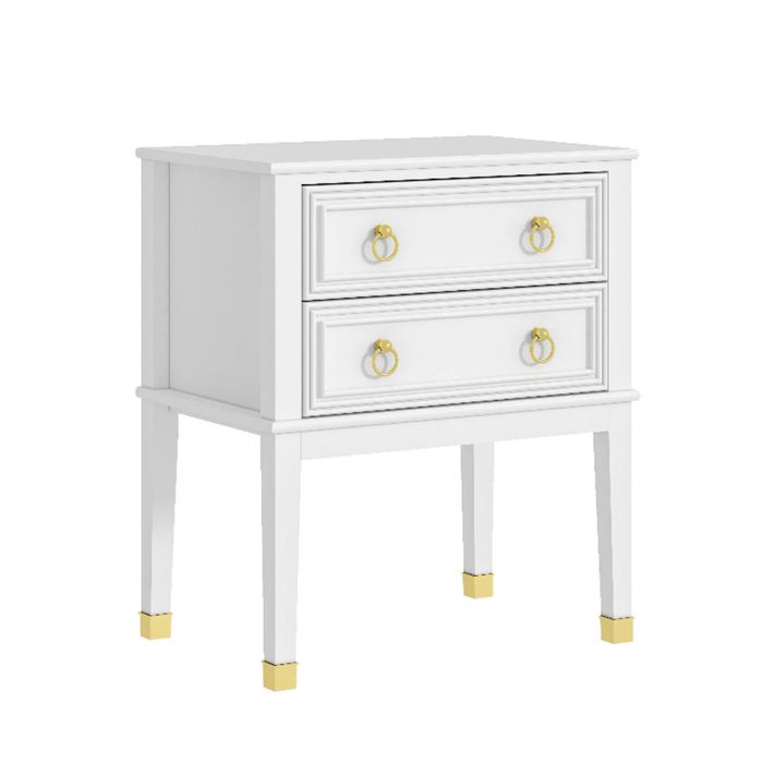 Cosmoliving White 2-Drawer Bedside Table Vintage Timber End Side Cabinet