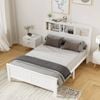 HOMFURN Double Wooden Bed Frame with Storage Headboard – 3 Open Compartments + Fold-Down Shelf, White
