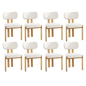 Oikiture Set Of 8 Dining Chairs Linen Fabric Kitchen Chair Padded Seat Beige