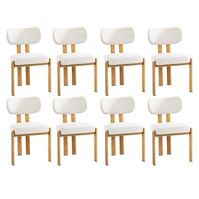 Oikiture Set Of 8 Dining Chairs Linen Fabric Kitchen Chair Padded Seat Beige