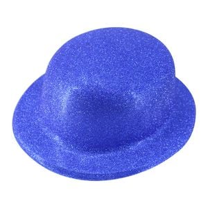 GLITTER BOWLER HAT Fancy Party Plastic Costume Cap Fun Dress Up Sparkle - Blue - Blue | Glitter Bowler Hat
