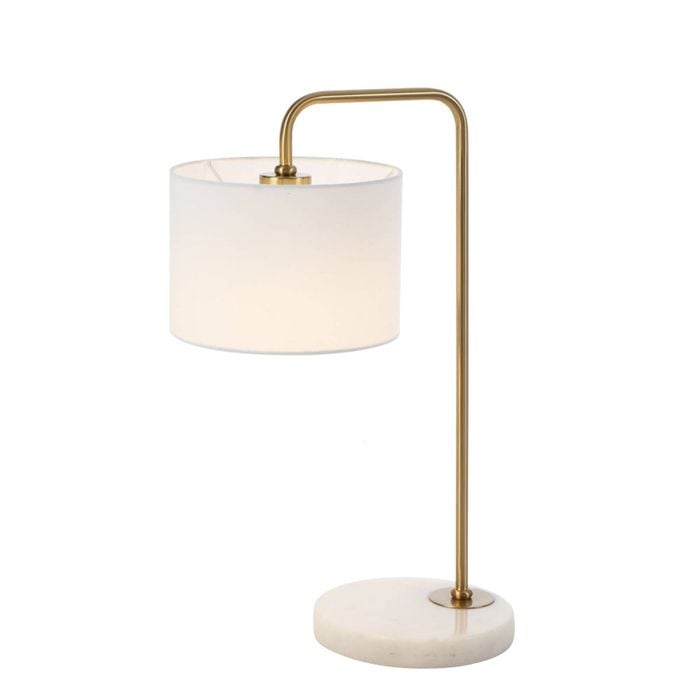 Telbix Ingrid Modern Table Desk Lamp Light Marble Metal Fabric Ivory White Marble Antique Gold