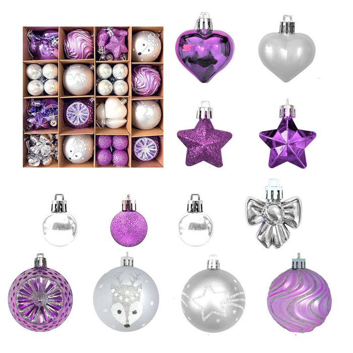 Catzon 64 Pcs Christmas Ornaments with Bow & Star & Heart Shaped Great for Holiday Party Decor-Set 5