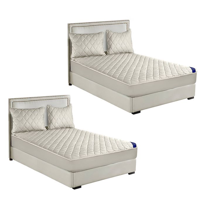 SOGA 2 Pack White King Cross-Hatch Quilted Mattress Cover Sets with 4 Pillowcases