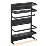 Viviendo Magnetic Fridge Storage Shelf with Paper Towel Holder Kitchen Spice Rack Organiser - Black