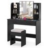 Costway Dressing Table Stool Set W/charging Station 3-color Led Bulbs Black