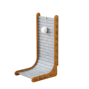 L-Shaped Felt Cat Scratcher with Dangling Ball Toy-Grey