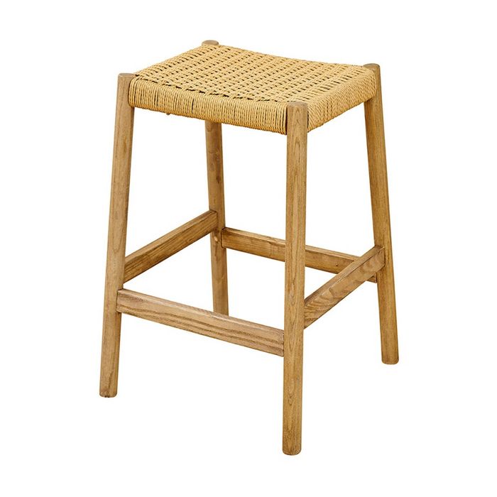 1825 Interiors Husk Breakfast Stool Regal Solid Elm Wood Woven Paper Rope Seat