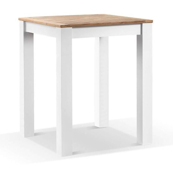 Balmoral Outdoor Square Teak Top Aluminium Bar Table White