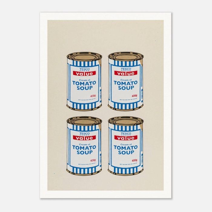 Galrie Banksy Four Soup Cans Art Print - Gold on Cream, 2005 Limited Edition, Poster Only, A2 42 x 60cm (16 x 24inch)