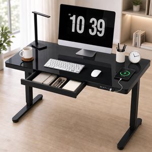 Ufurniture Electric Standing Desk with Drawer One-Piece Glass Desktop 120x60cm