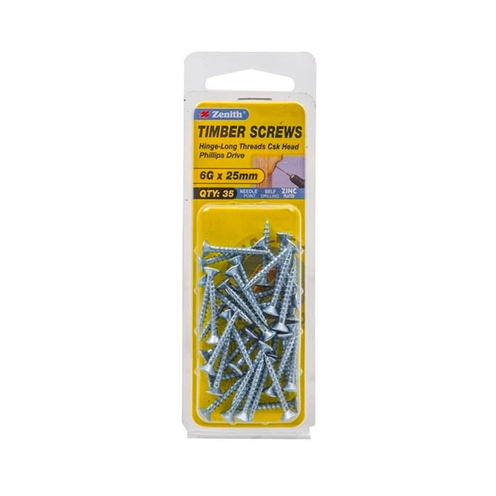 Zenith 6G x 25mm Zinc Plated Timber Screw - 35 Pack