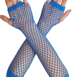 12x Long Elbow Length Fishnet Gloves Fingerless 70s 80s Wos Costume Party Bulk in Blue