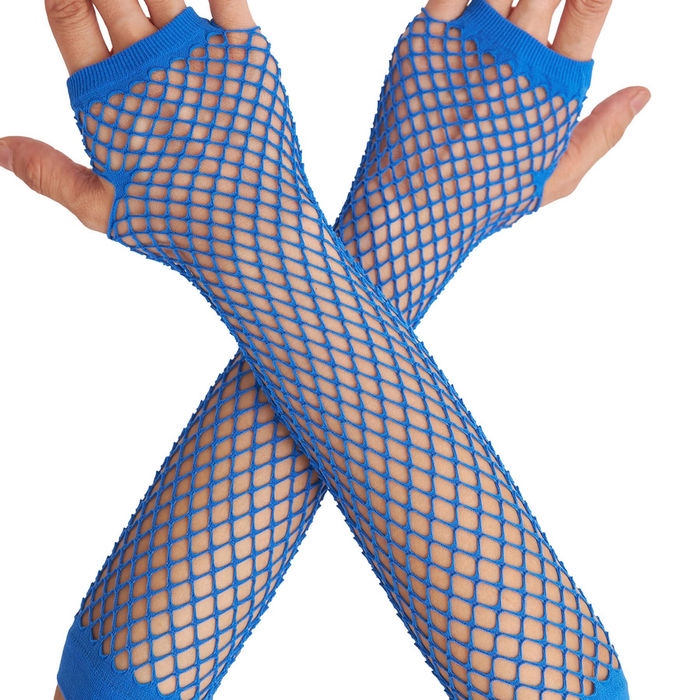 12x Long Elbow Length Fishnet Gloves Fingerless 70s 80s Wos Costume Party Bulk in Blue