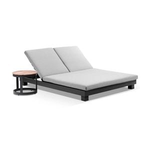 Santorini Aluminium Double Sun Lounge In Teak Look With Round Side Table