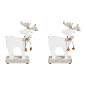 2x LVD Standing Reindeer Wood Ornament Home/Room Decor Medium 13x17cm White