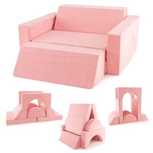 Costway 8pcs Modular Play Sofa Couch Building Blocks Kids Lounge Chair Pink