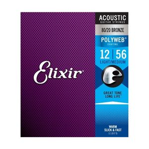 Elixir #11075 Acoustic Polyweb Guitar String 80/20 Bronze 12-56 Light Medium