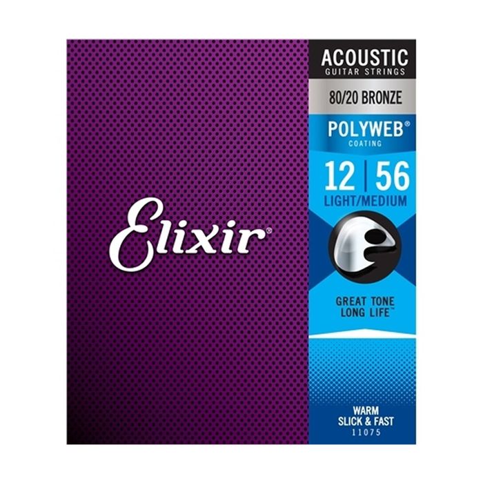 Elixir #11075 Acoustic Polyweb Guitar String 80/20 Bronze 12-56 Light Medium