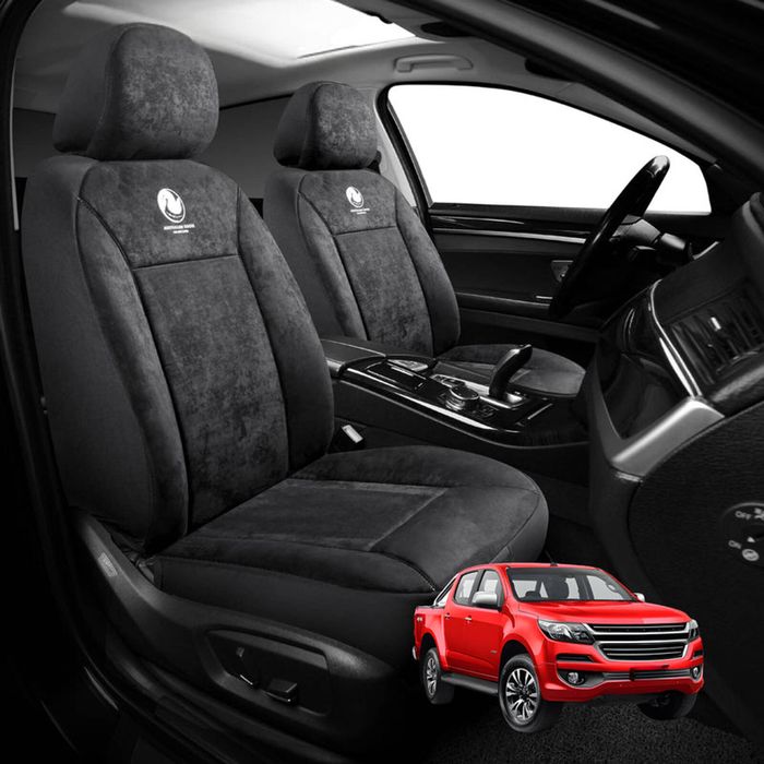 Australian Goose Edition Front Seat Covers for Holden Colorado Ute Dual Cab 2012 - 2020 (VE, VF) - Suede, Universal Fit - Black