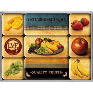 9pc Nostalgic Art Quality Fruits 2.2/4.5cm Magnet Set Home Kitchen Fridge Decor