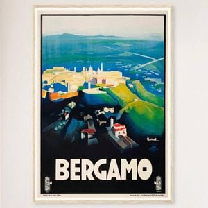 Galrie Stunning Vintage Italian Travel Poster of Bergamo, Lombardy Italy Art Décor, Wood Frame, A3 30 x 42cm (12 x 16inch)