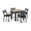 Balmoral 4 Seater Square Teak Top Aluminium Dining Table Charcoal With Capri Chairs & Denim Grey Cushions