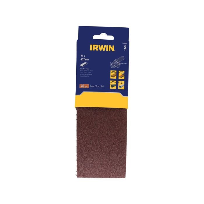 IRWIN 75 x 457mm 40G Sanding Belts - 3 Pack