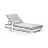 Santorini Aluminium Sun Lounge White With Side Table & Textured Olefin Grey Cushions