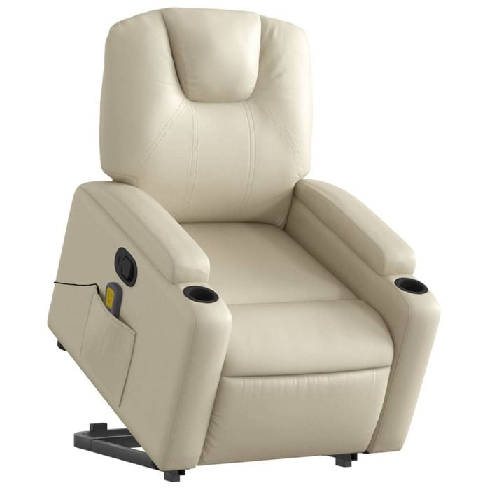 vidaXL Stand up Massage Recliner Chair Cream Faux Leather