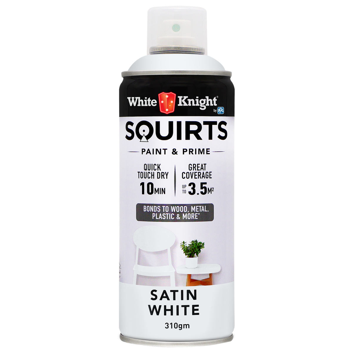 White Knight Squirts 310g White Satin Spray Paint - Bunnings Australia