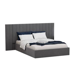 Oikiture Double Bed Frame Gas Lift Base With Storage Oversized Headboard Velvet