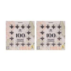 2x 100pc Divine Living Unscented Tealights Candles 9 Hours Burn Time 18.8x18.8cm
