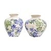 2pc Lvd Handcrafted Squat Botanical Blue Ceramic Bud Vase Set Lrg/sml