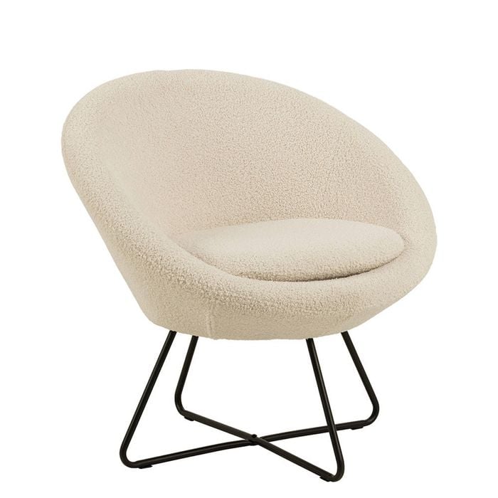 Modern Furniture CENTER 83x70cm Boucle Lounge Arm Chair - Cream