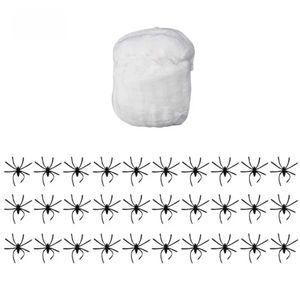P&P Glow Spider Web Halloween Decor 60g with 30 Fake Spiders for Parties