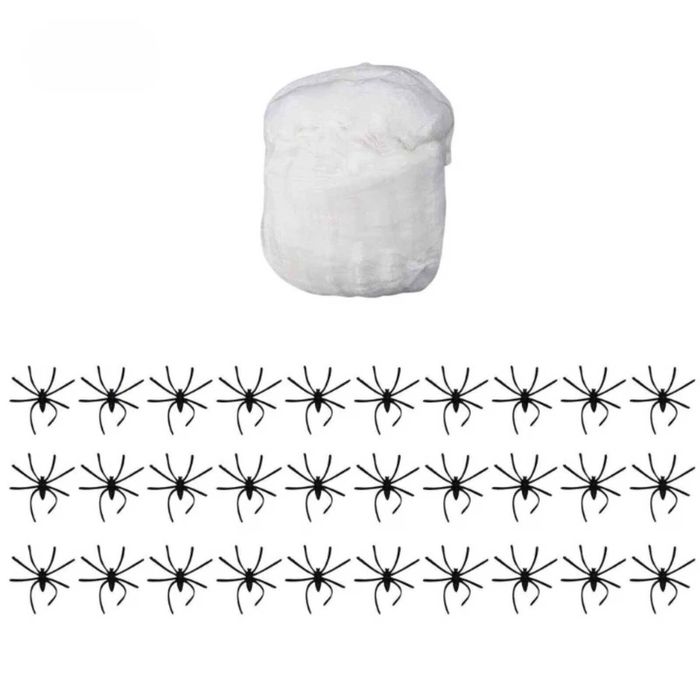 P&P Glow Spider Web Halloween Decor 60g with 30 Fake Spiders for Parties